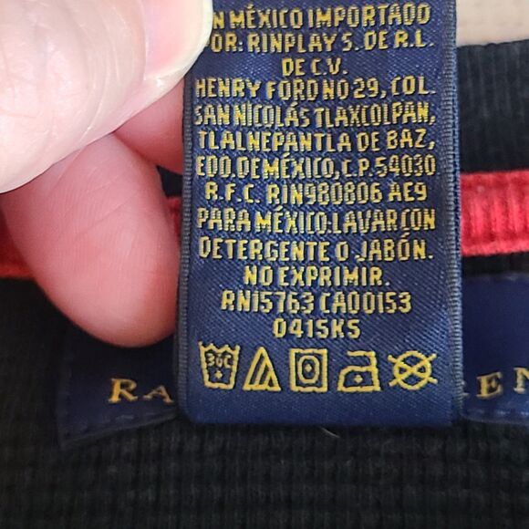 Polo Ralph Lauren Mens XL Waffle Thermal Black Pullover Shirt Red Pony Preppy - Picture 7 of 10